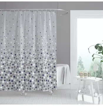Шторка для ванной Mixxus SCT-004-180x180 из полиэстера со встроенными кольцами (Узор "Брызги" серо-синие) (AC3577)