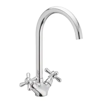 Смеситель для кухни Haiba Dominox 275 двухвентильный латунный, хром, с высоким поворотным изливом (HB0090)