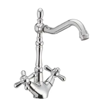 Высокий смеситель для кухни Haiba Dominox 777 латунный хром двухвентильный (HB0095)