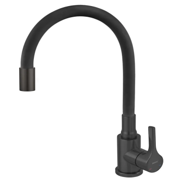 Змішувач для кухні Zerix Rex-011 Black Refl.Black з нержавіючої сталі з гнучким чорним силіконовим виливом (ZX6132)