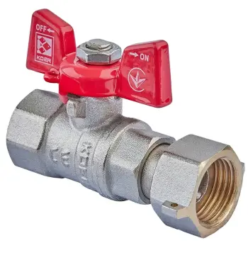 Кран кульовий Koer KR.222 - 1/2" FF ГГМ з накидною гайкою, ручка "метелик" червона (KR4769)