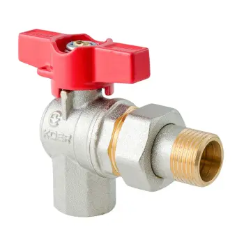 Кран с американкой угловой KOER EXTREME KE.228-20 - 3/4" ручка "бабочка" красная (KR5764)