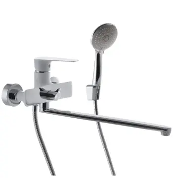 Смеситель для ванны Mixxus Premium Eva 006 Euro латунный белый матовый с хромом, с длинным поворотным изливом (MI5813)