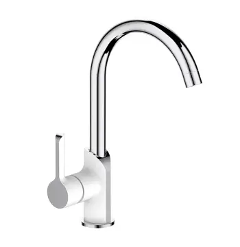 Смеситель для кухни MIXXUS PREMIUM EDEM 017 латунный белый матовый/хром с высоким поворотным изливом (MI5844)