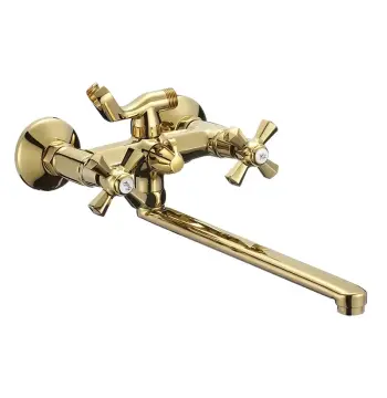 Смеситель для ванны Mixxus Premium Retro Gold-140 латунный двухвентильный с длинным поворотным изливом (MI5849)