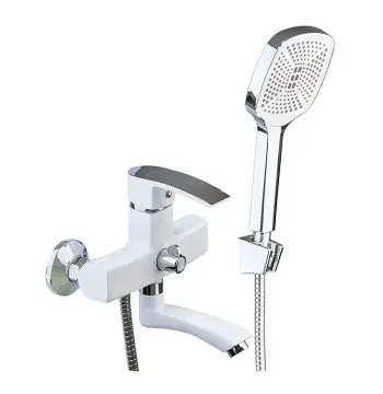 Смеситель для ванной Mixxus Magnum 009 белый матовый с хромом с коротким изливом (MI6203)