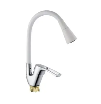 Смеситель для кухни Champion YUB 011-181 хром/белый с гибким силиконовым изливом на гайке (MI6423)