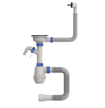 Сифон для кухні MIXXUS SK-05-BL 3 1/2"x40 з пластиковою чорною сіткою, відводом для пральної машини, гнучким прямокутним переливом (MI8192)