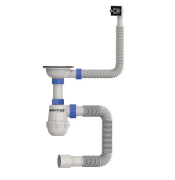 Сифон для кухні MIXXUS SK-02-A 3 1/2"x40 з нержавіючою сіткою, гнучким прямокутним переливом (MI8194)
