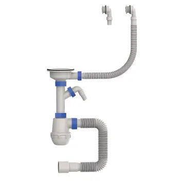 Сифон для кухні MIXXUS SK-06-WH 3 1/2"x40 з пластиковою білою сіткою, відводом для пральної машини, гнучким круглим переливом (MI8197)