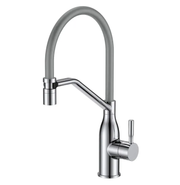 Смеситель для кухни MIXXUS PREMIUM GRAVITY 017 NUT SS COLOR REFL.GREY (Цвет нержавеющая сталь+силик. излив серый) (MI8407)