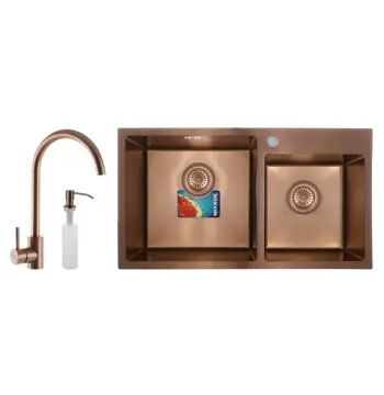 Комплект: мийка, змішувач, диспенсер MIXXUS SET-7843D-220x1.0-PVD-BRONZE (Колір бронза) (MX0586)
