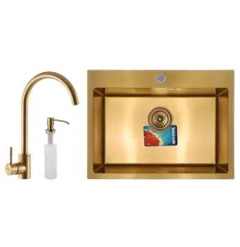 Комплект: мийка, змішувач, диспенсер MIXXUS SET-6045-200x1.0-PVD-GOLD (Колір золото) (MX0589)