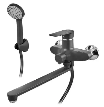 Смеситель для ванны PLAMIX OSCAR-006 EURO SET BLACK пластиковый с длинным поворотным изливом (MX1896)