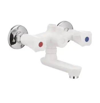 Смеситель для ванны PLAMIX Omega-142 белый из abs-пластика, двухвентильный (PM0021)
