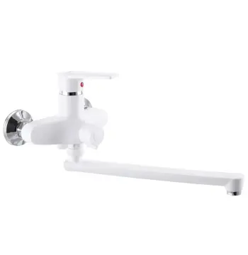 Смеситель для ванной Plamix Oscar-006 Euro пластиковый глянцевый белый с длинным поворотным изливом (PM0599)