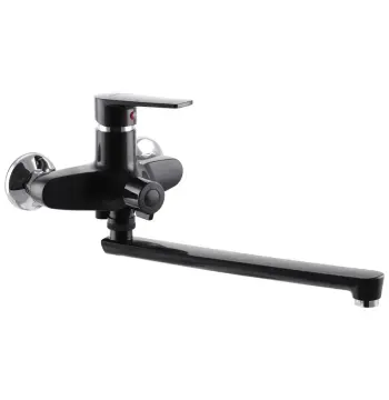 Смеситель для ванны Plamix Oscar-006 Euro пластиковый черный глянцевый с длинным поворотным изливом (PM0600)