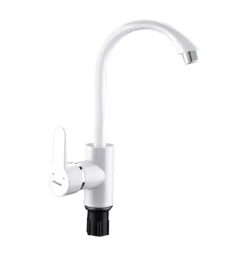 Смеситель для кухни Plamix Leon-011 из ABS-пластика белый, высокий с поворотным изливом (PM0614)