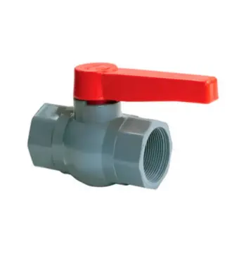 Кран кульовий PLAMIX PVF-1 1/2" FF PVC, ручка "важіль" (grey+red) (PM0629)
