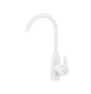 Смеситель для кухни PLAMIX Diego-011-B белый ABS-пластик, высокий поворотный излив (PM0658)