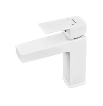 Смеситель для умывальника Plamix Kubus-001 SET из ABS-пластика белый с гибкой подводкой (PM0671)