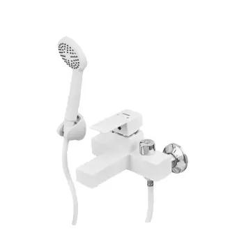 Смеситель для ванны Plamix Kubus-009 EURO SET пластиковый белый глянцевый с душевым набором (PM0673)