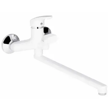 Смеситель для ванны Plamix Afina-006 EURO пластиковый белый с длинным поворотным изливом (PM0687)