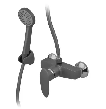 Смеситель для душевой кабины Plamix CEZAR-003 SET графитовый с лейкой, шлангом и держателем (PM0689)
