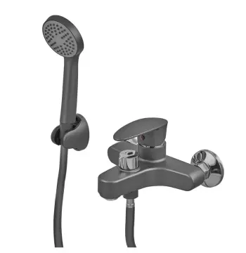 Змішувач для ванни Plamix CEZAR-009 EURO SET графітовий з ABS-пластику з коротким виливом та душовим набором (PM0694)
