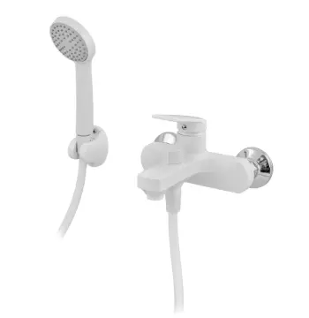Смеситель для ванны Plamix Lucas-009 EURO SET пластиковый белый с коротким изливом и душевым набором (PM0708)