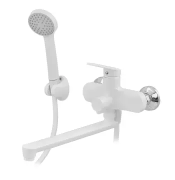 Смеситель для ванны Plamix Lucas-006 EURO SET пластиковый белый с длинным поворотным изливом и душевым набором (PM0709)