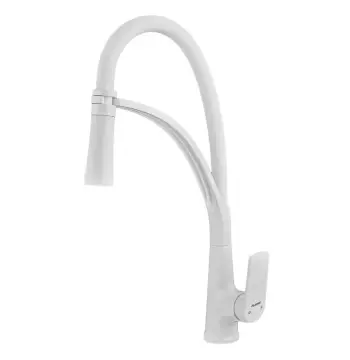 Смеситель для кухни Plamix Lucas-017 белый ABS-пластик с гибким изливом (PM0716)
