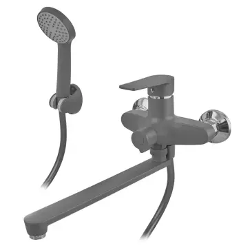 Смеситель для ванны Plamix Oscar-006 Euro SET графитовый из ABS-пластика с поворотным изливом и душевым набором (PM6098)
