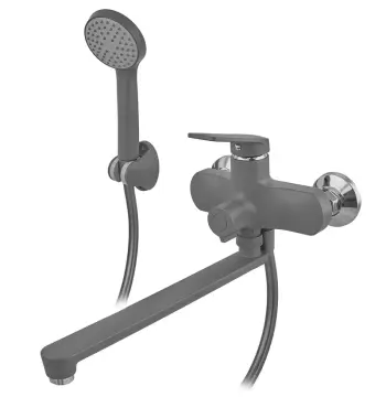 Смеситель для ванны Plamix Lucas-006 пластиковый графитовый с длинным изливом и душевым набором (PM6101)