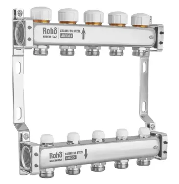 Коллектор с термостатическими и запорными клапанами Roho R805-05M - 1"x 5 вых. (RO1045)
