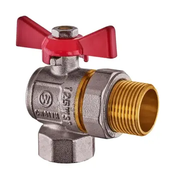 Кран з американкою кутовий, Waterpro WP400-20FMW-L - 3/4" ручка "метелик" червона (WP2896)