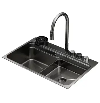 Мийка Zerix ZH7548-SET-03 Nano-Black з вбудованим змішувачем з нерж. сталі (ZM5577)