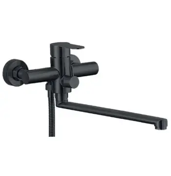 Смеситель для ванны Zerix DAX-006 черный матовый из нержавеющей стали с длинным поворотным изливом 320 мм (ZX4816)
