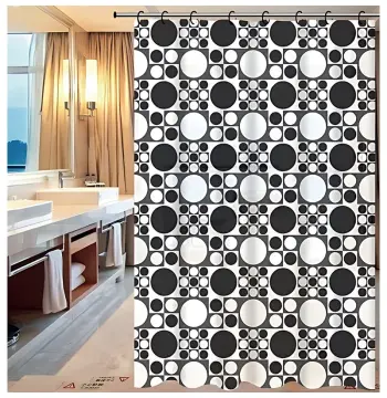 Шторка для ванной ZERIX SCP-005-180x180 из PEVA (полиэтиленвинилацетата) (Узор "Круги" черно-белые) (ZX5004)