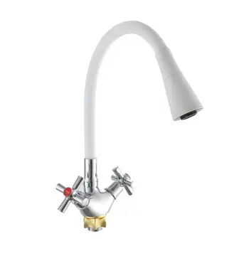 Змішувач для кухні Zerix TLT 722 Reflector White хром / білий двохвентильний з гнучким силіконовим виливом (ZX5991)