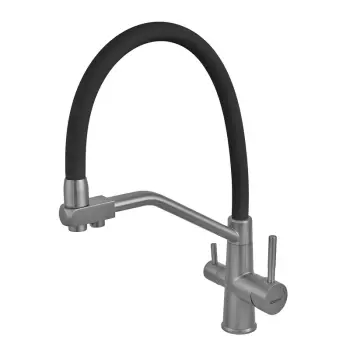 Смеситель для кухни ZERIX FUL-021 Graphite Refl.Black нержавеющая сталь SUS304 графит с гибким изливом и выходом для питьевой воды (ZX5999)