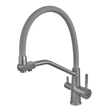 Смеситель для кухни Zerix FUL-021 Graphite Refl.Gray из нержавеющей стали SUS304, с гибким изливом и выходом для питьевой воды (ZX6000)