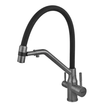 Смеситель для кухни ZERIX MAG-021 Graphite Refl.Black из нержавеющей стали с гибким изливом и подключением к фильтру (ZX6005)