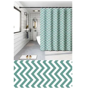 Шторка для ванной ZERIX SCP-015-180x200 из PEVA (полиэтиленвинилацетата) (Узор "Зигзаг" бело-зеленый) (ZX6088)