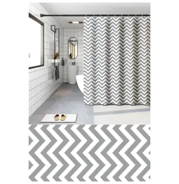 Шторка для ванной ZERIX SCP-016-180x200 из PEVA (полиэтиленвинилацетата) (Узор "Зигзаг" бело-черный) (ZX6089)