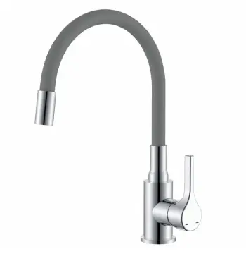 Кухонный смеситель ZERIX Rex-011 Chrome Refl.Grey из нержавеющей стали с гибким серым изливом (ZX6128)