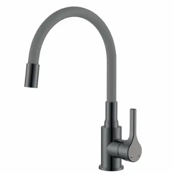 Смеситель для кухни Zerix Rex-011 Graphite Refl.Grey из нержавеющей стали с серым силиконовым изливом (ZX6130)