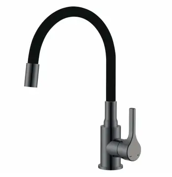 Смеситель для кухни Zerix Rex-011 Graphite Refl.Black нержавеющий с черным гибким силиконовым изливом (ZX6131)