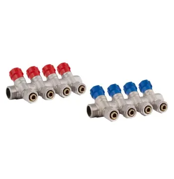 Колектор Thermo Alliance Standart SD230W4 латунний нікельований на 4 виходи 3/4" з буксами (SD230W4)
