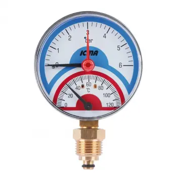 Термоманометр радиальный Icma 258 пластиковый 1/2" 0-6 бар с запорным клапаном (91258AD06120)